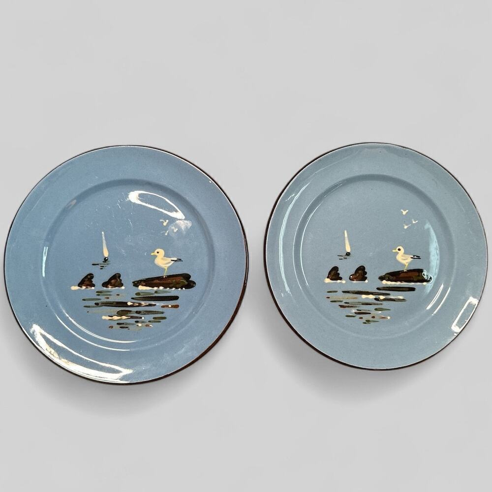 Babbacombe Torquay Devon Pottery Blue Seagull Ware 8" Plates-Set of 2 - Picture 2 of 6